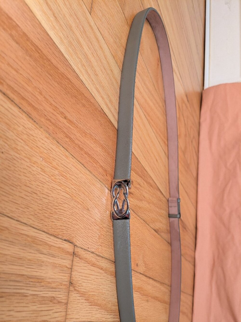 talbots made in italy genuine leather thin belt L XL interlocking metal buckle